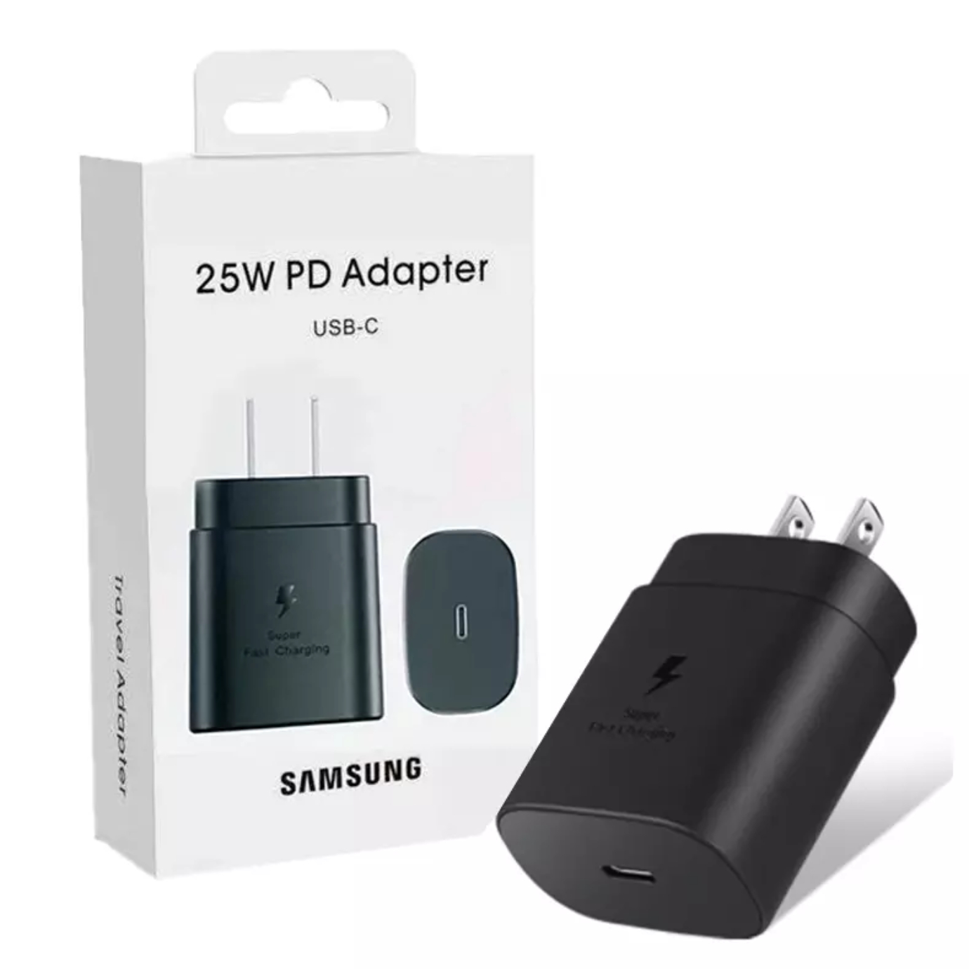 Cargador Samsung 25W, cargador rápido con puerto USB-C compatible con smartphones y dispositivos Samsung.